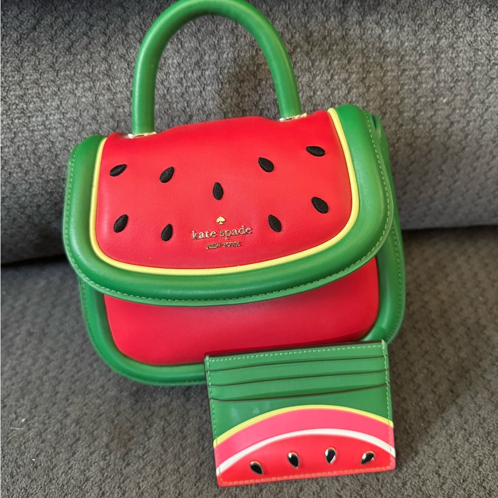Kate Spade “What A Melon” Puffy Mini Purse and Card Holder Set - Red and Green